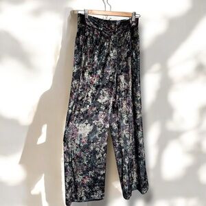 FRNCH Floral Velvet Wide-Leg trouser velour glam boho chic whimsigoth M